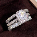 White Gold Emerald Cut Halo Three Piece Ring Set 6-10 view 4