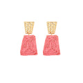 Gold Basketweave Stud Raffia Trapezoid Drop Earrings Magenta view 5