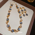 Gold Gray Cabochon Link Necklace Drop Earrings 2 Styles view 3