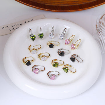 Heart Crystal Look Gold and Silver Small Huggie Earrings