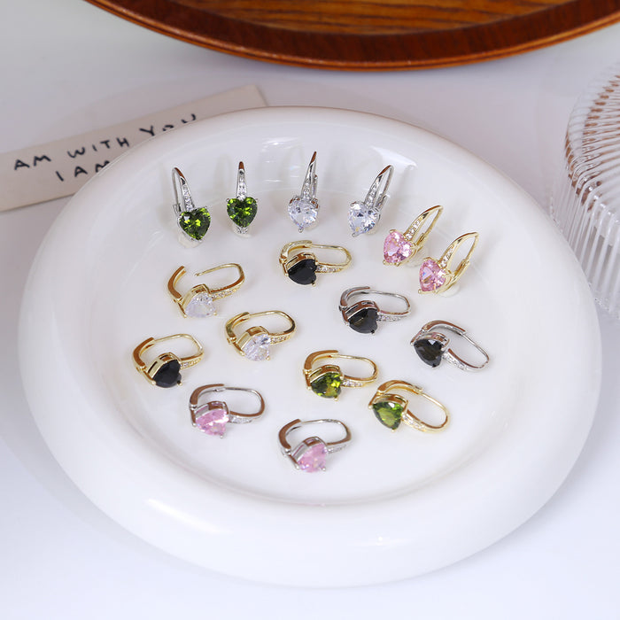 Heart Crystal Look Gold and Silver Small Huggie Earrings