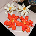 White And Orange Oversized Petal Flower Stud Earrings view 2