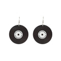 Black and Silver Vinyl Record Large Round Hook Earrings view 5