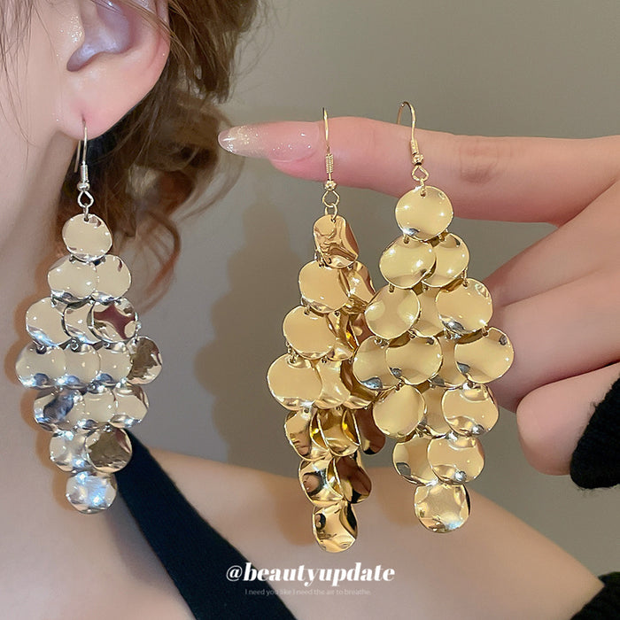 Layered Sequin Chandelier Earrings In Silver And Gold