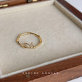 Gold Tone Bamboo Joint Band Ring Clear CZ Leaf Detail view 4