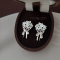 Silver-Tone Flower Bouquet Bow Stud Earrings Blue Enamel view 6