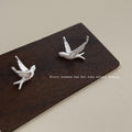 Silver Flying Swallow Bird Stud Earrings Matte Metal Pair view 3