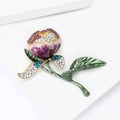 Purple Enamel Tulip Brooch with Green Stem and Crystals view 4