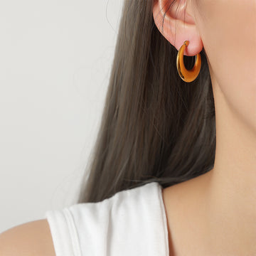 Gold Polished Thick U-Shape Chunky Hoop Earrings Pair
