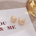 Champagne Pearl Look Rounded Square Small Stud Earrings view 3
