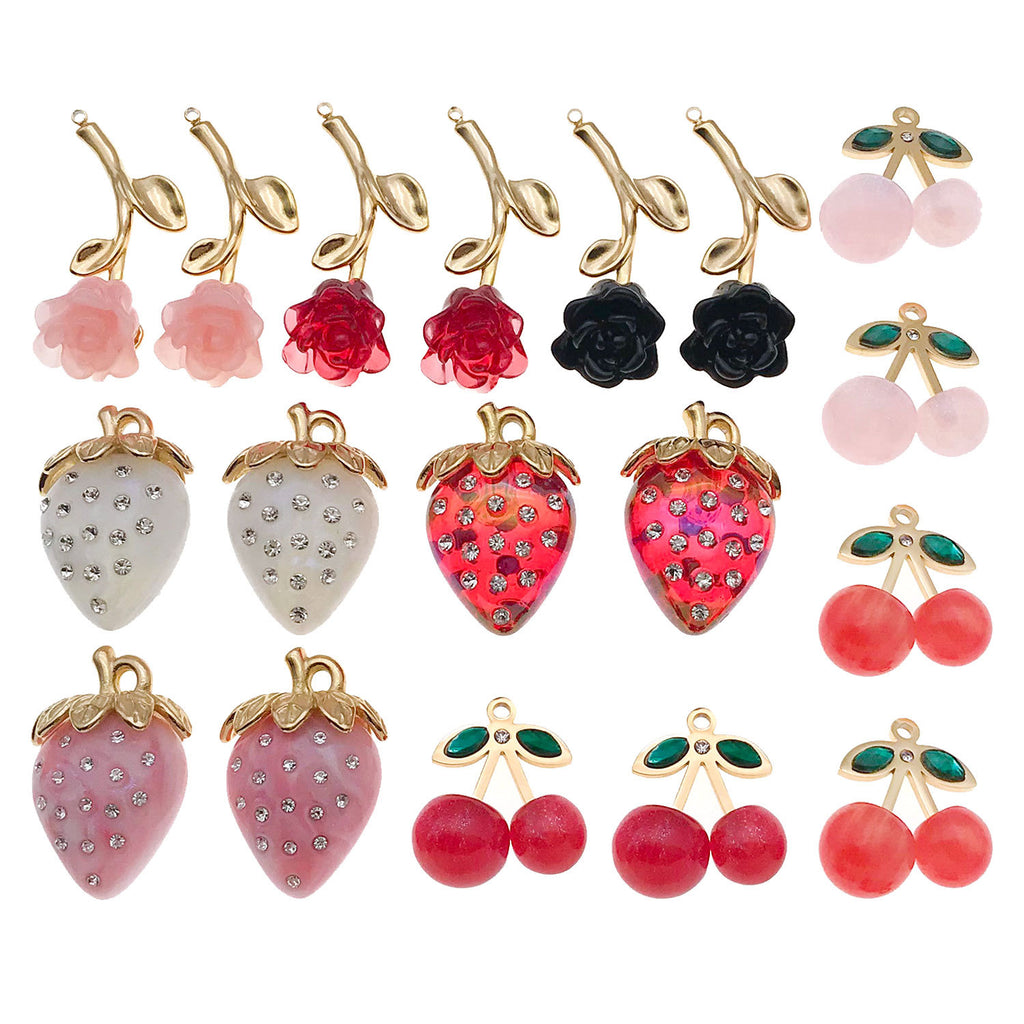 Stainless Steel 3D Cherry Strawberry Charm Pendants for DIY Keychain Necklace Bag