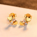 Dual Heart Clear CZ Stud Earrings Gold and Silver Tones view 1