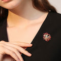 Red Coral Branch Brooch with Clear Crystal Cluster view 3