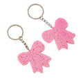 Pink Beaded Bow Charm Keychain With Silver Split Ring view 5