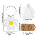 White Yellow Daisy Enamel Flower Keychain Silver Ring view 2