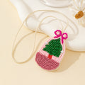 Beaded Pine Sprig Basket Charm Pendant with Bow and Cream Cord view 2