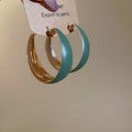 Green Enamel Wide Hoop Earrings With Gold Tone Interior view 6