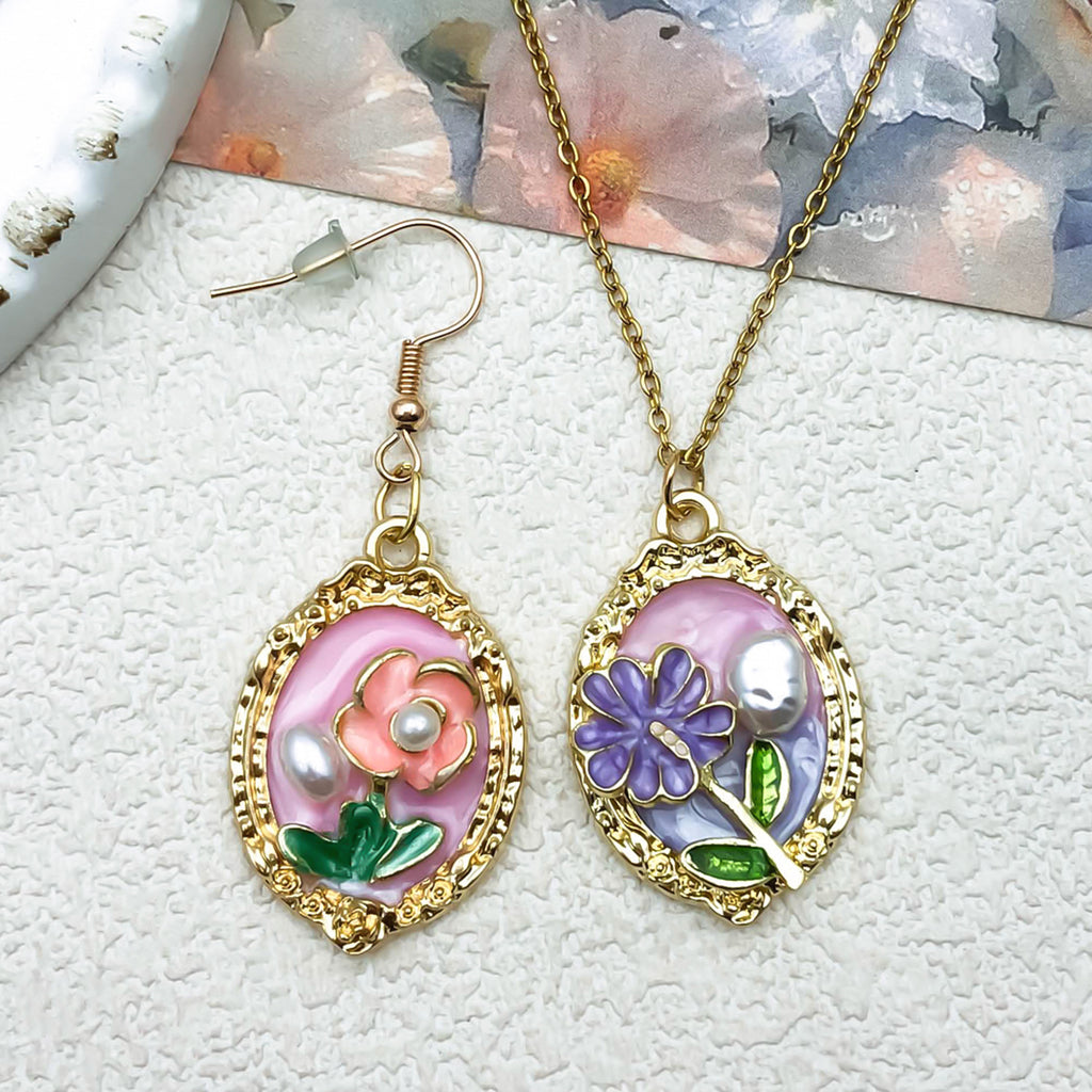 Enamel Zinc Alloy Flower Oil Painting Monet Garden Charm Pendant for DIY Necklaces