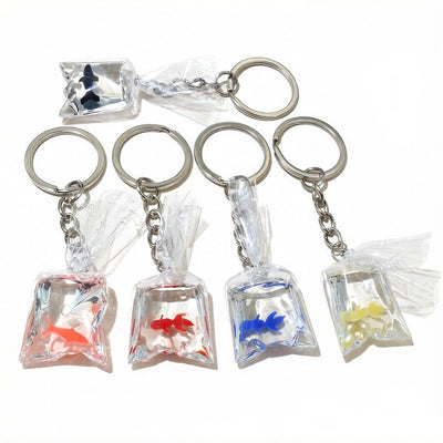 transparent goldfish keychains assortment showing the available designs and finishes