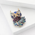 Colorful Enamel Owl Brooch With Faceted Crystals And Polished Metal Details view 3