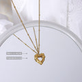 Open Heart Organic Texture Pendant Necklace Gold Steel view 2