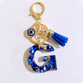 Blue Mosaic Resin Letter Keychain With Rhinestone Evil Eye Charm view 12