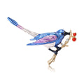 Long Tail Bird Brooch on Branch With Red Berries in Two Colors view 2
