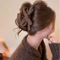Fabric Bow Claw Hair Clips Brown And Charcoal Gray view 4
