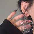 Textured Concentric Circle Drop Hook Earrings in Two Metal Tones view 3