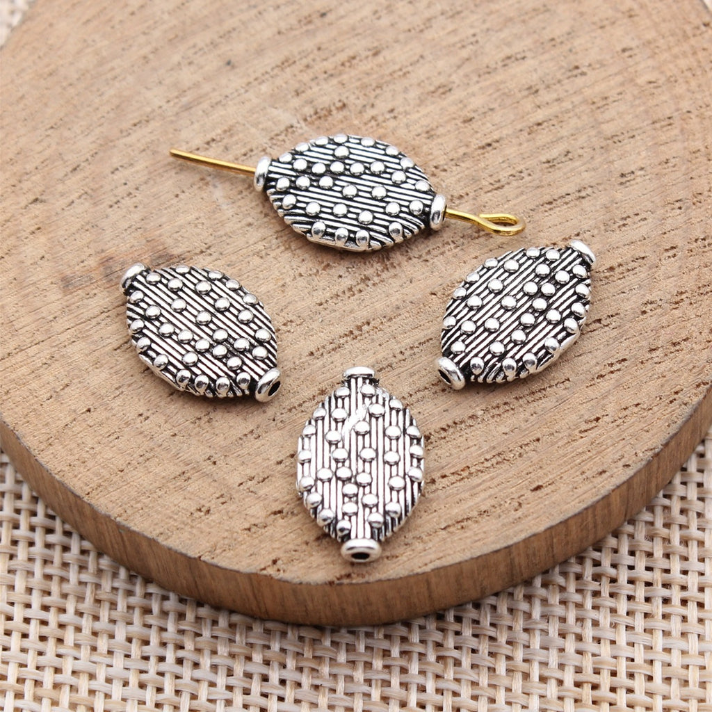 15x9.7x2.9mm 1.2g Antique Silver Zinc Alloy Oval Polka Dot Small Hole Round Beads for Bracelet Necklace DIY