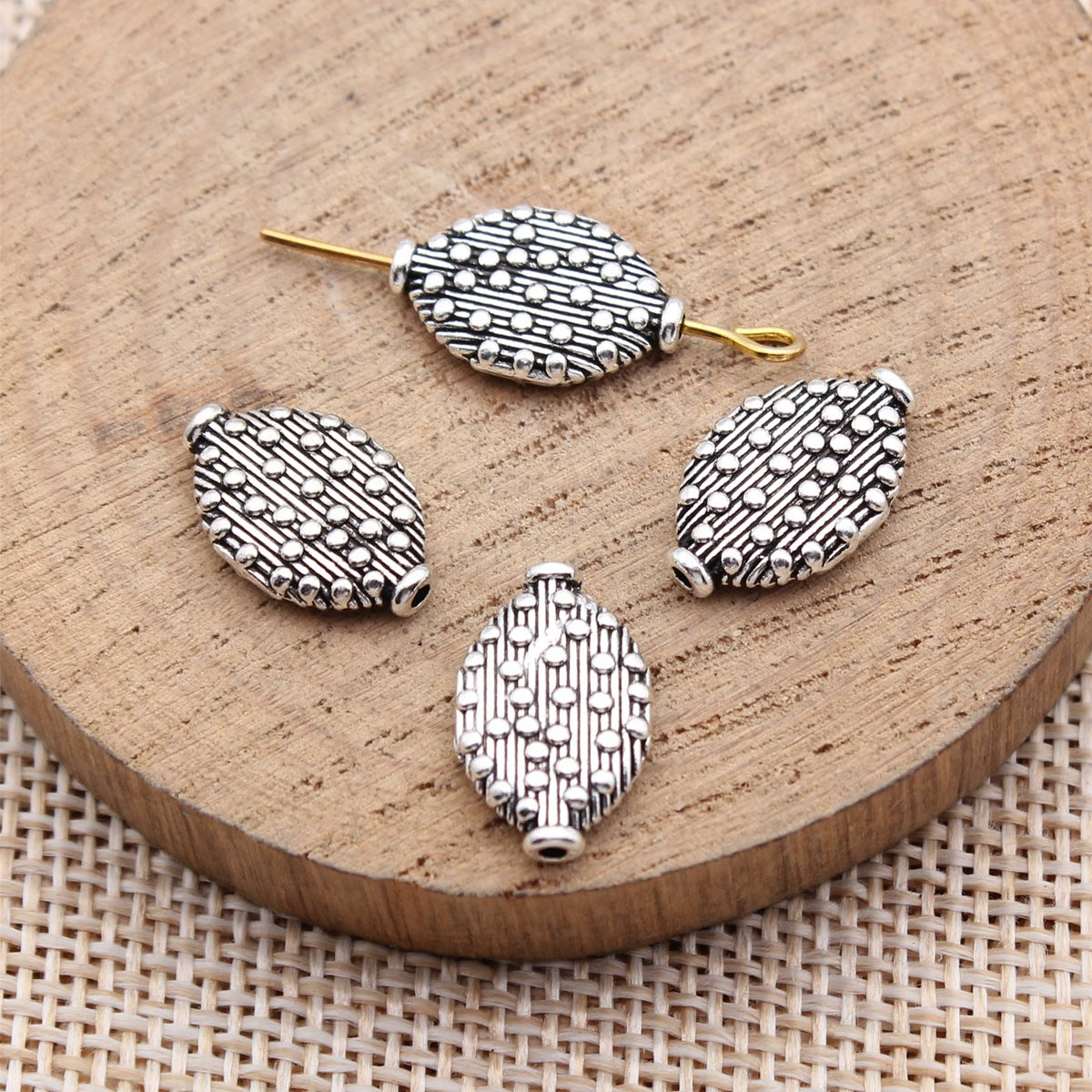 15x9.7x2.9mm 1.2g Antique Silver Zinc Alloy Oval Polka Dot Small Hole Round Beads for Bracelet Necklace DIY