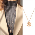 Rose Gold Steel LUCK Long Sweater Necklace Heart Rectangle view 3
