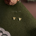 Gold Mini Triangle Stud Earrings Radial Cut Facets view 4