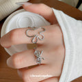 Silver Wire Flower Bow Pink Stone Open Rings Mixed Styles view 4
