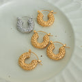Woven Texture U Shape Hoop Earrings Gold Steel Finish view 2