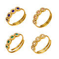 Gold and Silver Open Band Three Halo Colored Stone Rings view 5