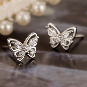 Butterfly Crystal Stud Earrings Gold Silver Two Tones