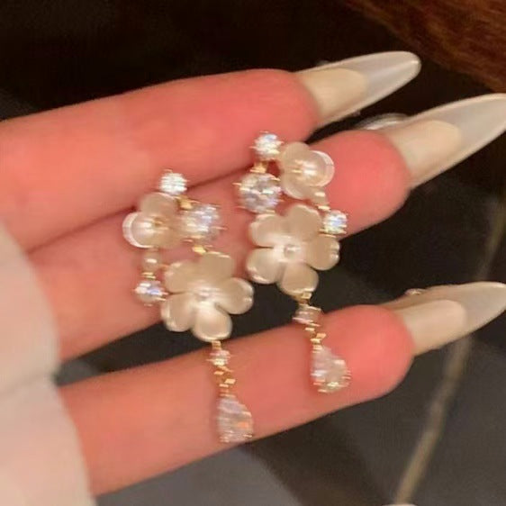 Ivory Floral Crystal Drop Earrings Statement Jewelry Design
