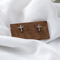 Silver Tone Clear Stone Cross Classic Small Stud Earrings view 1