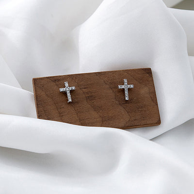 Primary supplied view of silver-tone clear-stone cross studs