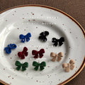 Flocked Velvet Bow Stud Earrings Blue Green And Red Styles view 1