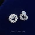 Silver Tone Pearl And Clear Leaf Stone Hoop Earrings In Stud And Clip Styles view 6