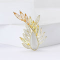 Gold Olive Branch Marquise Rhinestone Brooch Pink Yellow view 3