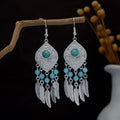 Eighty Silver Tone Ethnic Feather and Bead Earrings view 7