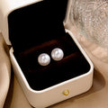Classic White Pearl Look Round Stud Earrings in Two Sizes view 3