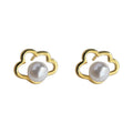 Gold Open Cloud Frame Mini Pearl Stud Earrings Pair view 5