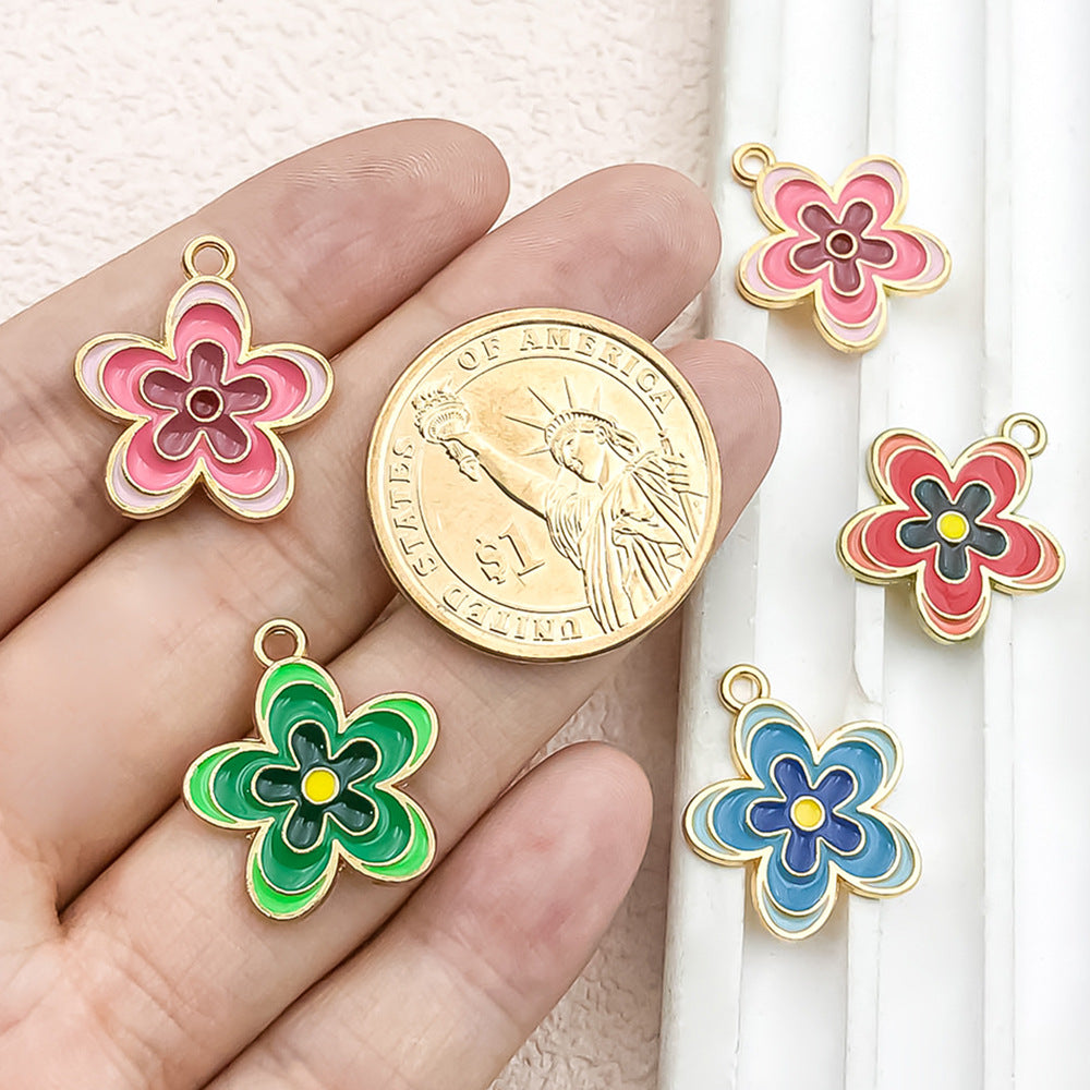 Zinc Alloy Enamel Flower Charm Pendant for DIY Keychain Bracelet Necklace Jewelry