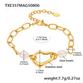 Gold Irregular Heart Link Necklace Bracelet Pearl Beads view 7