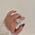 Silver Open Cluster Mint Chip Pearl Crystal Ring Style view 1