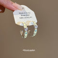 White Heart and Clear Crystal C Shaped Hoop Earrings view 4